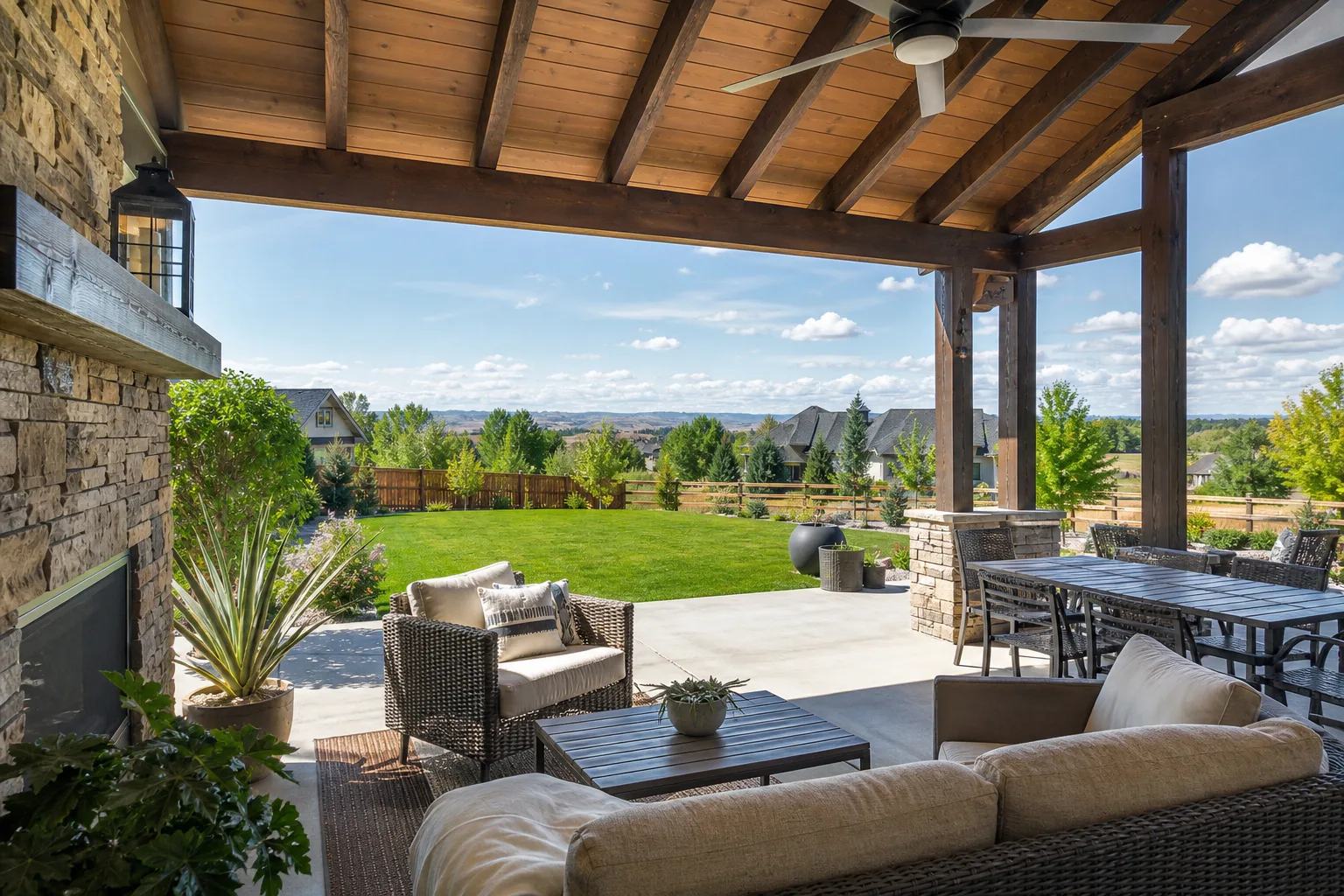 Outdoor bar cabinet storage under a covered patio in the Treasure Valley