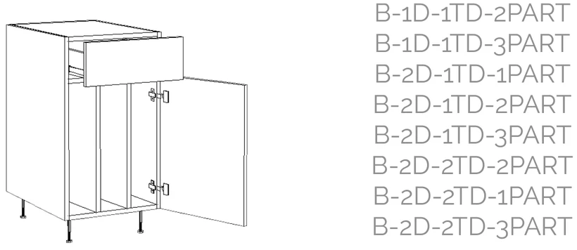 Base Cabinet, 1 Door + 1 Drawer front elevation