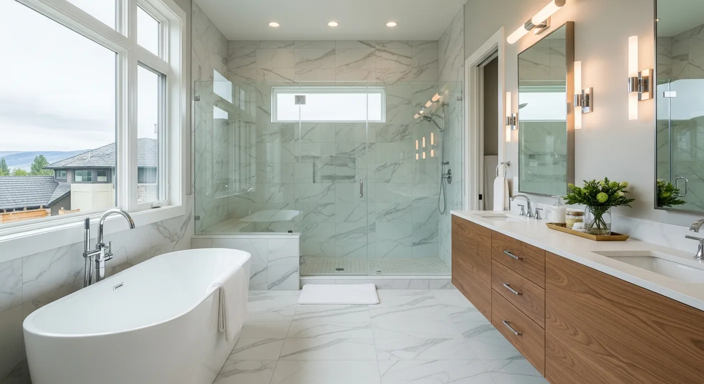 Luxury master bathroom vanity cabinets with premium finishes in Eagle