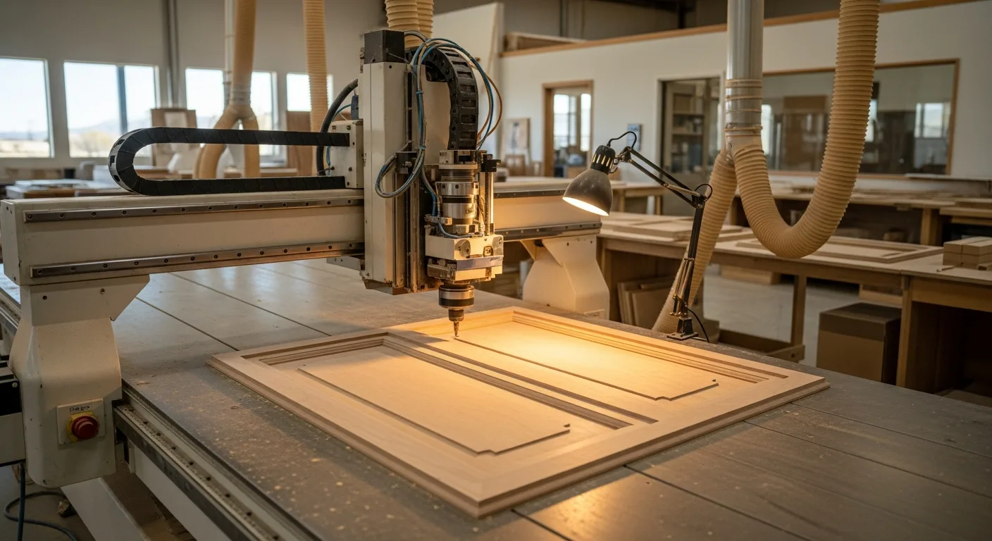 Cabinet Construction Standards | Boise Cabinet Co CNC cabinet door machining and quality inspection at Boise Cabinet Co Meridian shop